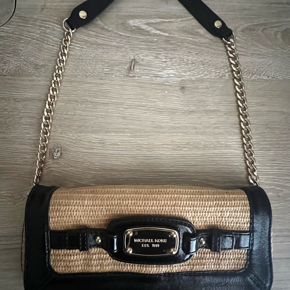 Michael Kors Black and Tan Shoulder Bag with Chain Strap